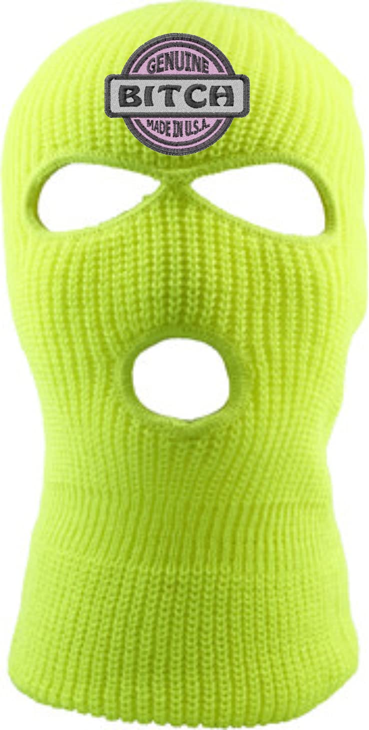 Authentic USA Made 3-Hole Embroidered Pink Knitted Ski Mask - Warm Winter Balaclava for Skiing, Snowboarding & Outdoor Activities