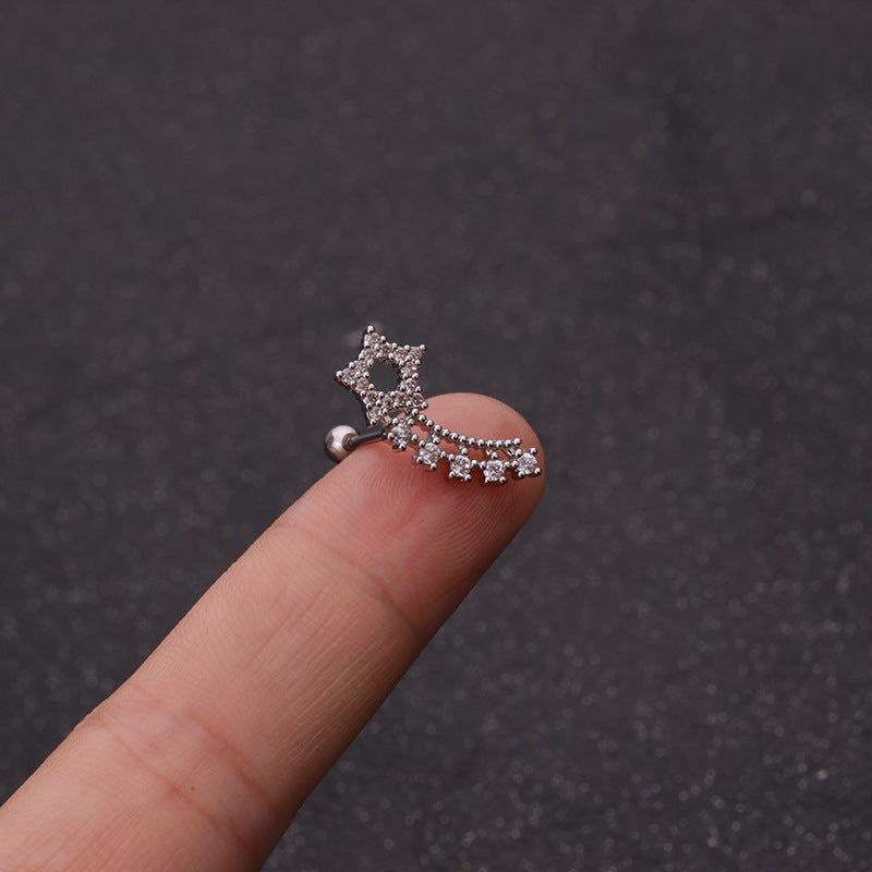 20G Crescent Moon and Star Stud Daith Helix Earrings for Women - Surgical Steel Cartilage Piercing Jewelry - Perfect for Everyday Wear, Parties & Gifts | HSPJ1916