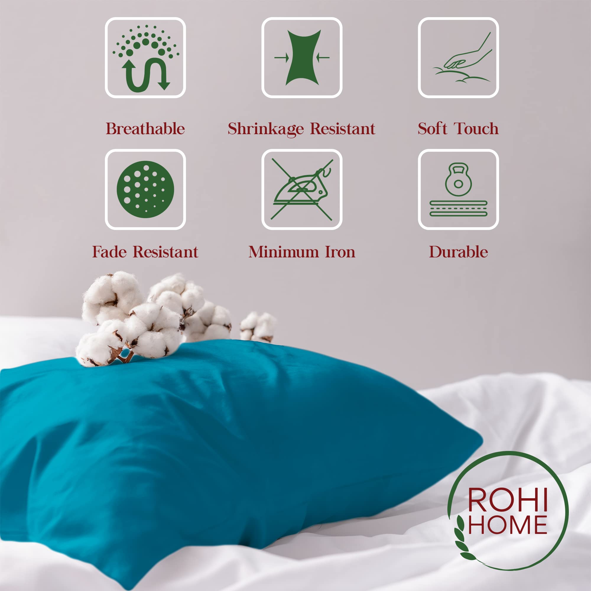 Premium 2-Pack Teal Pillowcases – Hypoallergenic & Breathable Polycotton Blend – Fade & Wrinkle Resistant Standard UK Size 50x75cm – Perfect for Bedroom, Guest Room & Home Decor