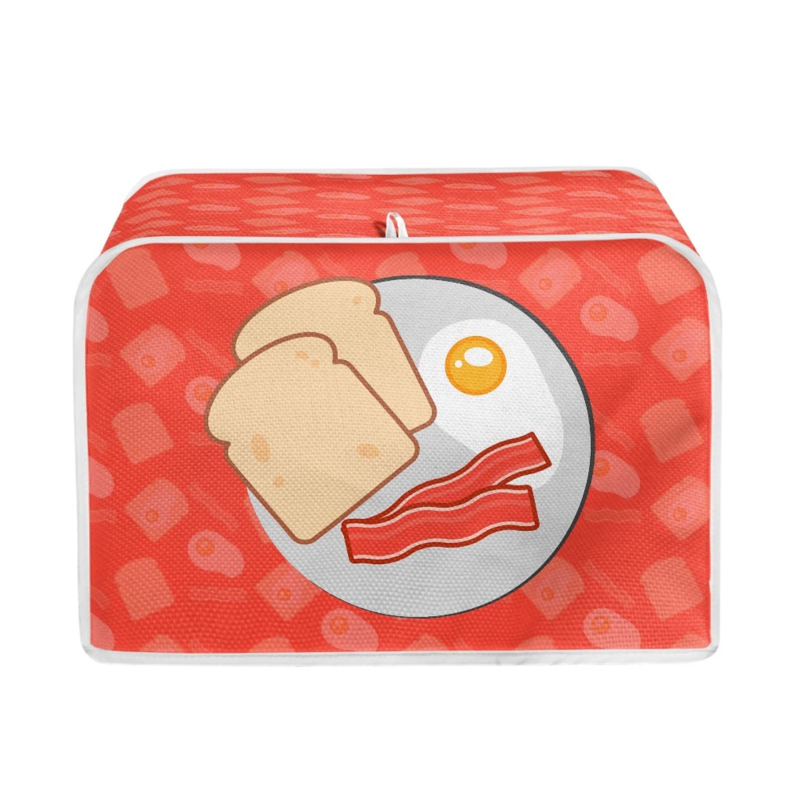 4 Slice Toaster Cover with Bacon Print - Washable & Durable Bread Maker Cover for Dust & Fingerprint Protection - Orange Small Kitchen Appliance - Perfect for Breakfast Stations & Kitchen Countertop Organization