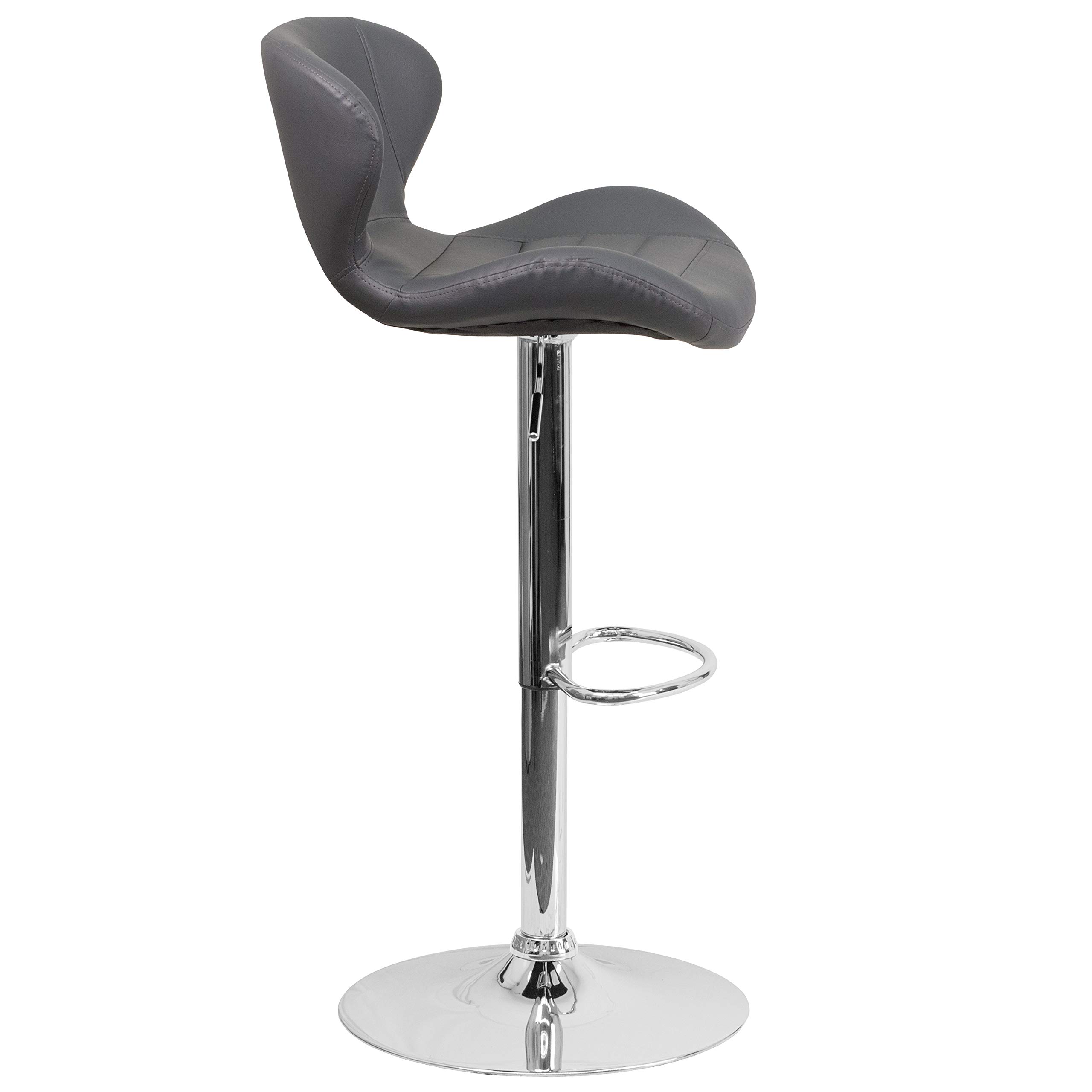 Adjustable Height Gray Vinyl Bar Stool with Curved Back - Perfect for Kitchen Islands, Breakfast Bars & Home Decor