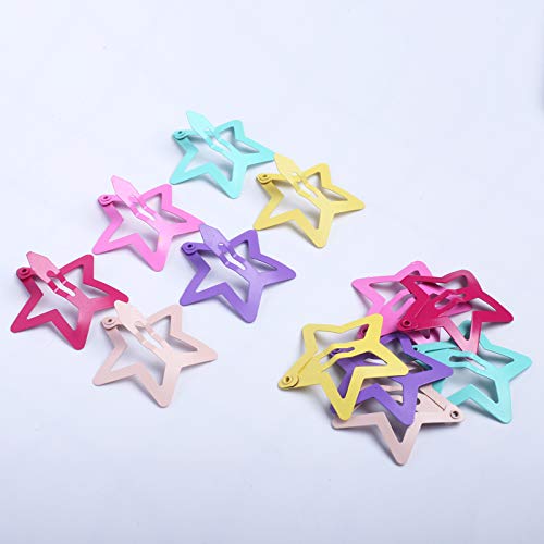 12Pcs Multi-Color Star Hair Clips for Kids - Cute Cartoon Snap Barrettes, Non-Slip Metal Hairpins for Baby & Children - Perfect for School, Parties & Daily Hairstyles