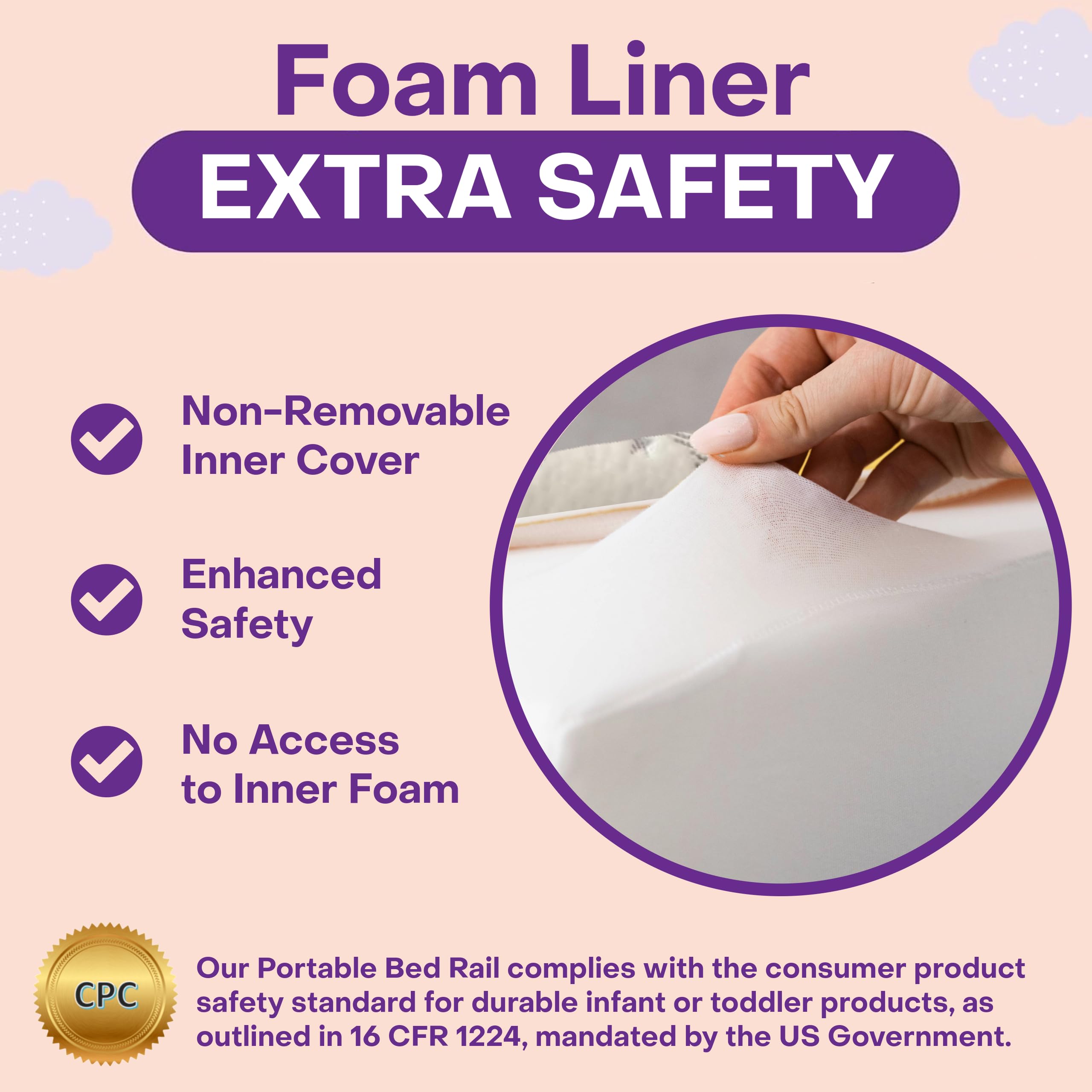 ComfyBumpy Toddler Bed Rail Guard with Washable Cover - Soft Foam Bed Safety Barrier for Kids - Fits Twin, King & Queen Size Beds [1-Pack] - Perfect for Toddler Transition & Preventing Falls During Sleep