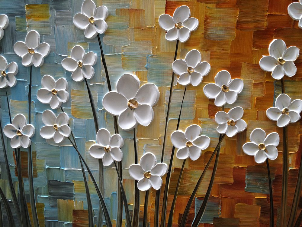 YaSheng Art - 3D Flowers Oil Painting on Canvas, Abstract Wall Art for Modern Home Decor, Hand Painted Ready to Hang (24x48 Inch) - Perfect for Living Room, Bedroom & Office Spaces