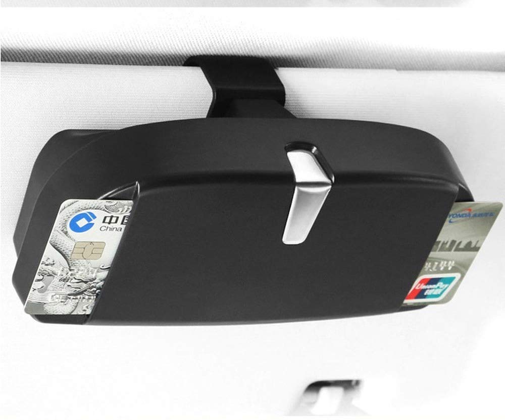 Car Sunglasses Holder & Organizer - Black Eyeglasses Case for Sun Visor, Double Card & Ticket Clip Storage | Perfect for Road Trips, Commuting & Keeping Essentials Handy While Driving