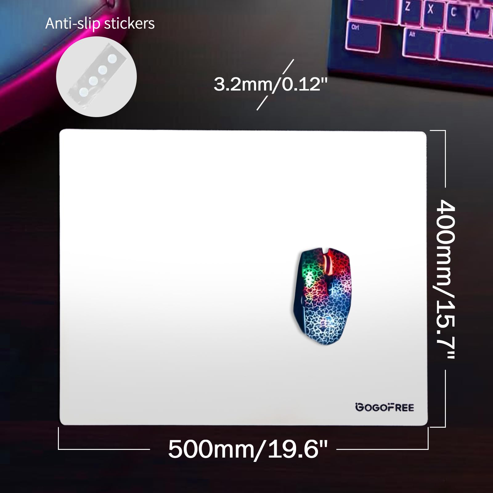 Premium Hard Surface Glass Gaming Mouse Pad - Ultra Smooth, Water-Resistant Large Mouse Mat for Esports & Office Use - Precision Speed Control - White XL (15.7