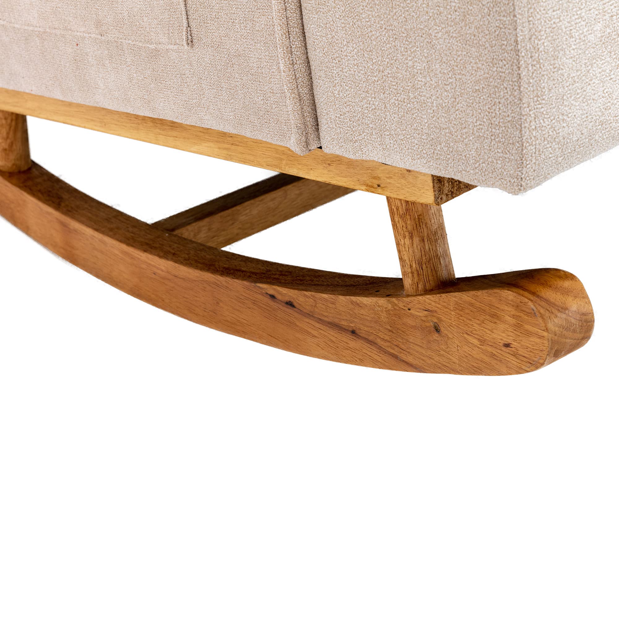 Mid-Century Modern Upholstered Solid Wood Rocking Chair - Comfortable Nursery Glider Rocker for Living Room, Bedroom, Study & Office - Beige Accent Lounge Chair - Perfect for Relaxing, Nursing & Reading