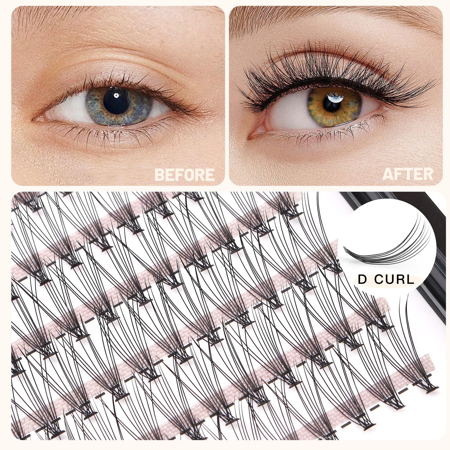 Premium DIY Eyelash Extension Kit - 240pcs Black/Colored Faux Mink Lash Clusters (D Curl, 8-22mm, 10D-9mm) for Natural & Dramatic Looks | 20D/40D Mixed Tray for Salon-Quality Extensions at Home | Perfect for Weddings, Parties & Daily Wear