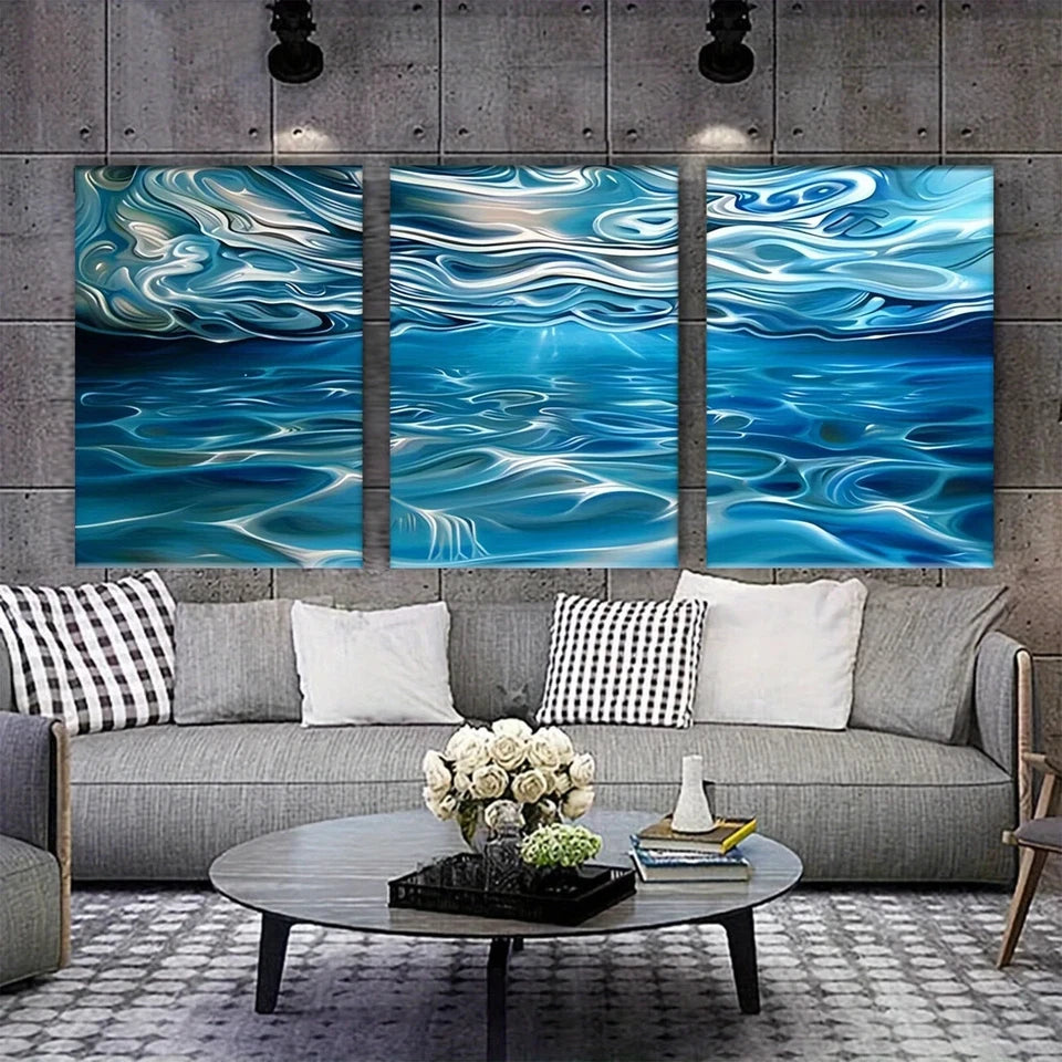 3-Piece Abstract Blue and White Swirl Metal Wall Art - Ready to Hang Modern Home Decor for Living Room, Bedroom & Office
