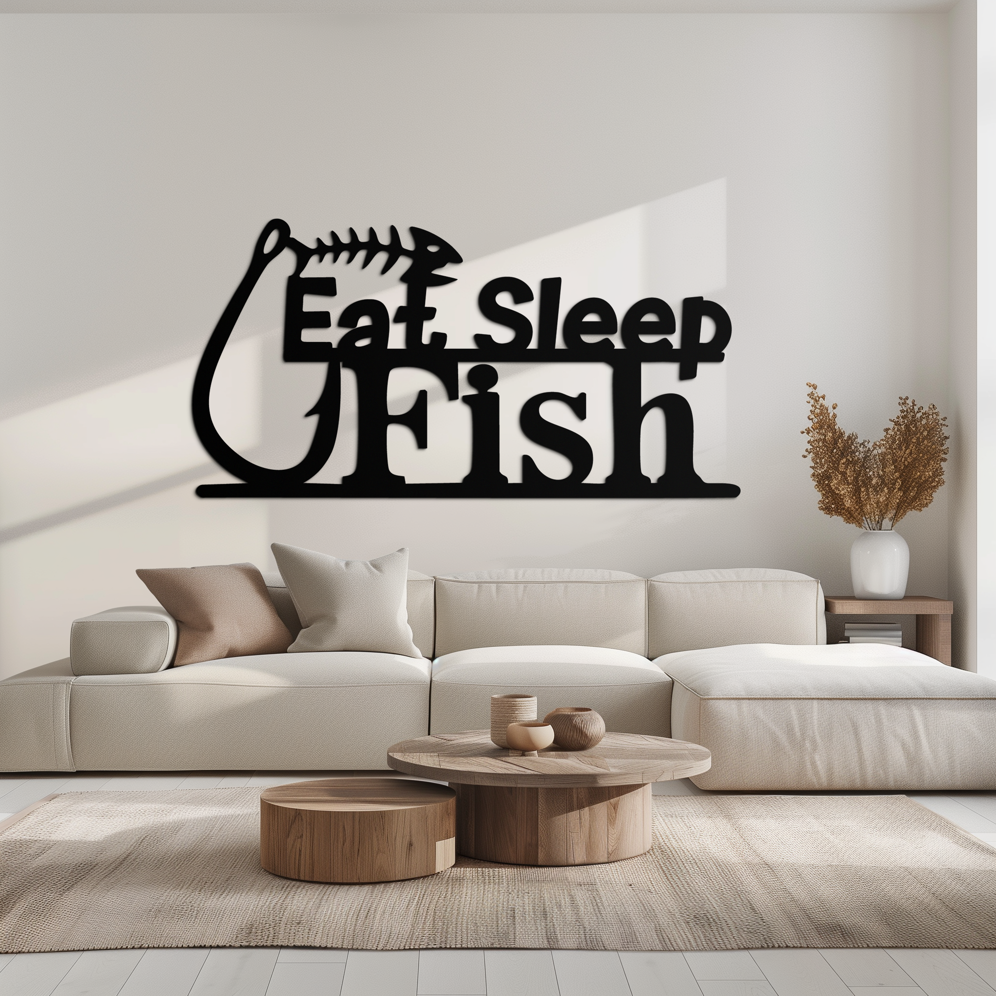 Eat Sleep Fish Metal Wall Art - Rustic Fishing Decor with Hook Design for Home & Office | Perfect Gift for Fishing Enthusiasts | Durable Metal Sign for Man Cave, Garage or Cabin Decor