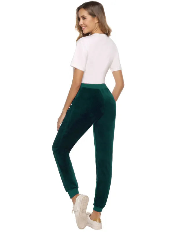 Women's Casual Velvet Jogger Pants - Soft Lounge Pants for Relaxing at Home, Running Errands & Yoga