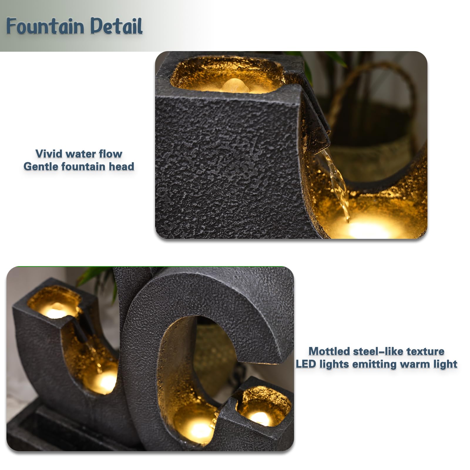 Modern Indoor/Outdoor Water Fountain with LED Lights - 26.4