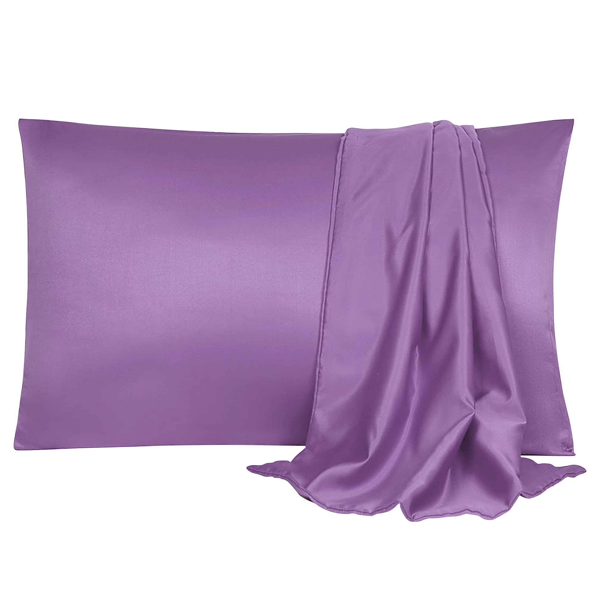 uxcell 2 Pack Purple Silk Satin Pillowcase for Hair & Skin Care - Cooling, Soft, Breathable Travel Size 14x20 Inch Sateen Pillow Cover with Envelope Closure - Perfect for Beauty Sleep & Travel