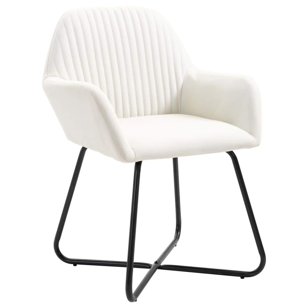 SKM Modern Dining Chairs Set of 2 - Cream Fabric Upholstered Kitchen Chairs with Sturdy Metal Legs - Perfect for Dining Room, Kitchen, Breakfast Nook and Small Spaces