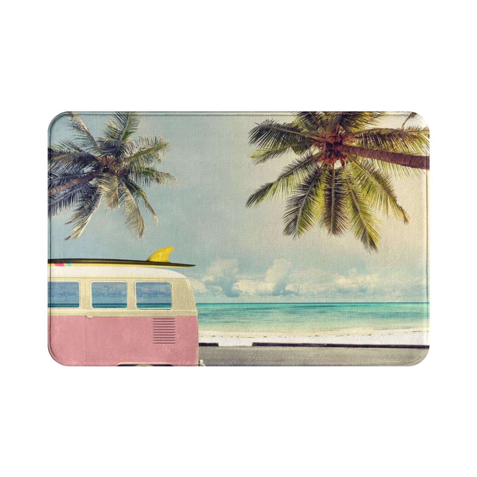 Soft Plush Non-Slip Beach Tropical Palm Bath Mat - Absorbent Washable Bathroom Floor Rug for Shower, Kitchen Sink & Bath Decor - Perfect for Coastal, Vacation & Spa Style Homes