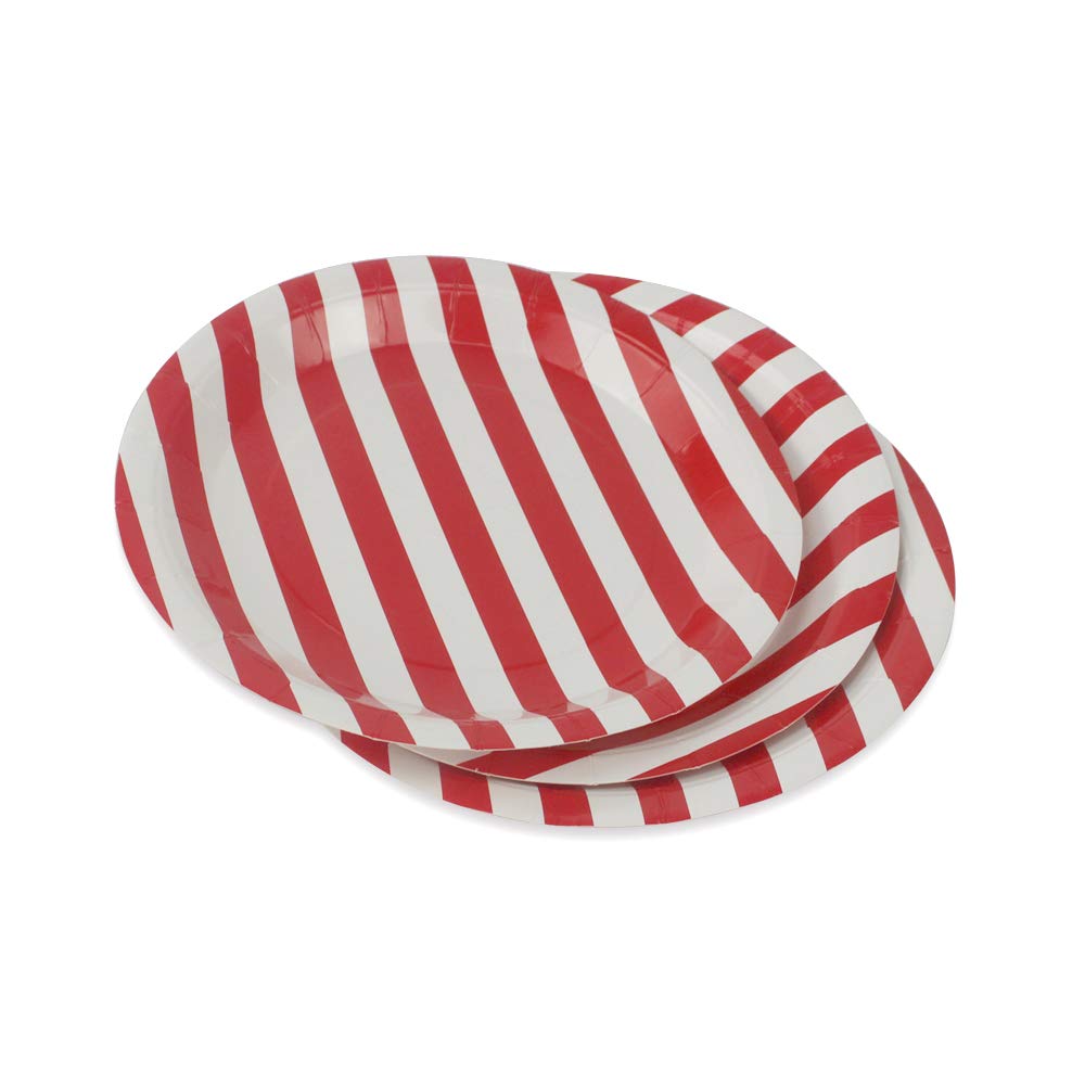 Eco-Friendly 9 Inch Red Stripe Paper Plates - 36 Pack Biodegradable Round Disposable Plates for Party, Birthday, Wedding, Picnic | Perfect for Cakes, Desserts, Snacks & Fruits Serving