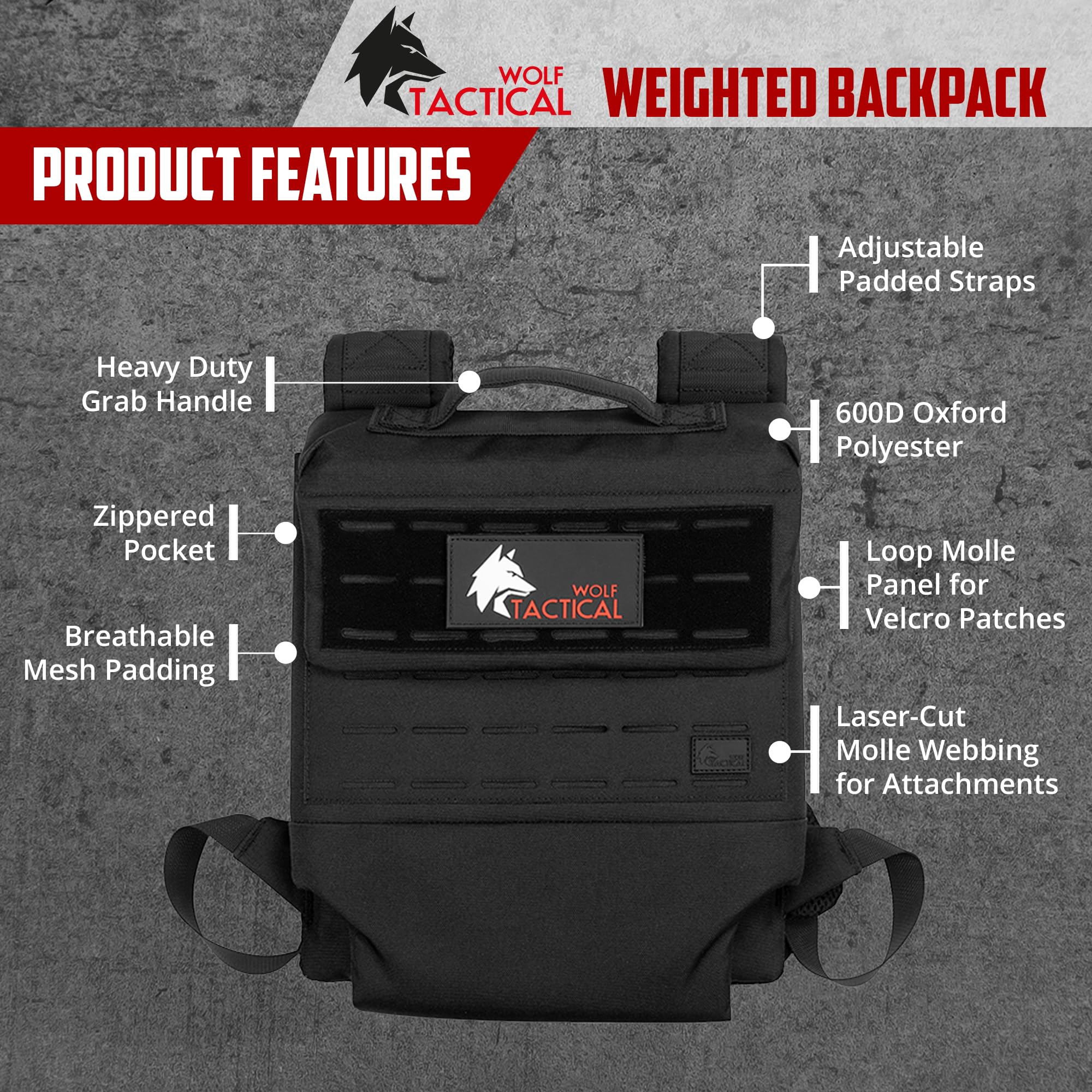 WOLF TACTICAL Weighted Backpack for Rucking - Adjustable Fitness Backpack with Weight Plate Pockets for Running, Hiking & Strength Training - Perfect for Outdoor Workouts, Military Training & CrossFit