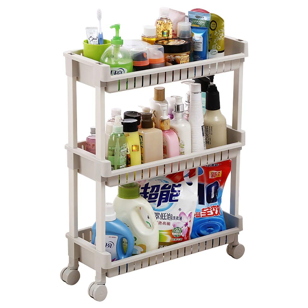 3-Tier Slim Slide-Out Kitchen Trolley with Wheels - Space Saving Storage Shelf Organizer for Cabinets, Pantry & Small Spaces - Perfect for Kitchen, Bathroom, Laundry Room & Office Organization