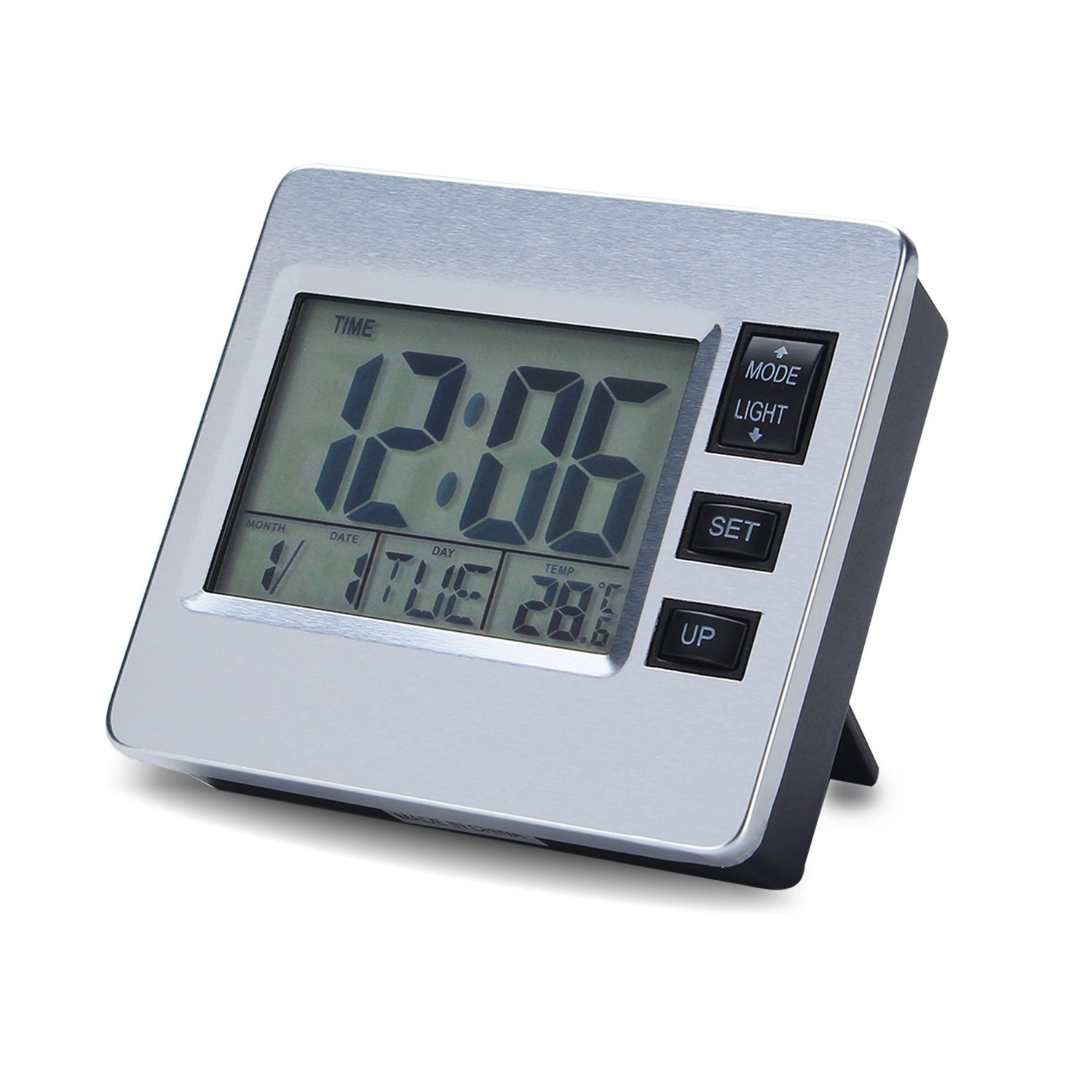 Digital Alarm Clock with 12/24 Hour Format, Date & Week Display, LCD Backlight - Battery Operated Desk Clock for Kitchen, Office, Bedroom | Indoor Thermometer & Timer Function | Perfect for Home, Office, and Senior Use