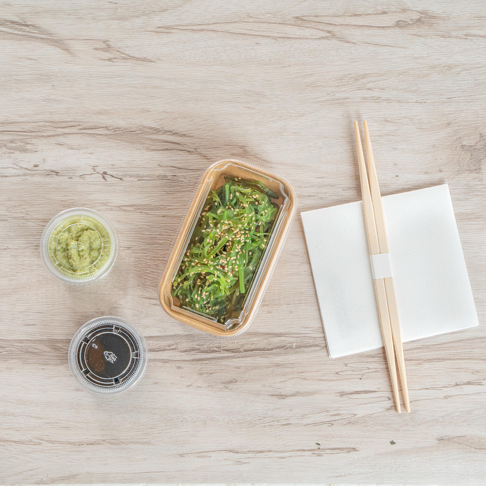 Matsuri Vision 5.6 x 3.2 x 1.2 Inch Clear Plastic Dome Lids for Sushi Containers - 50 Pack Airtight No-Fog Lids (Containers Sold Separately) - Perfect for Sushi Restaurants, Catering & Takeout Boxes