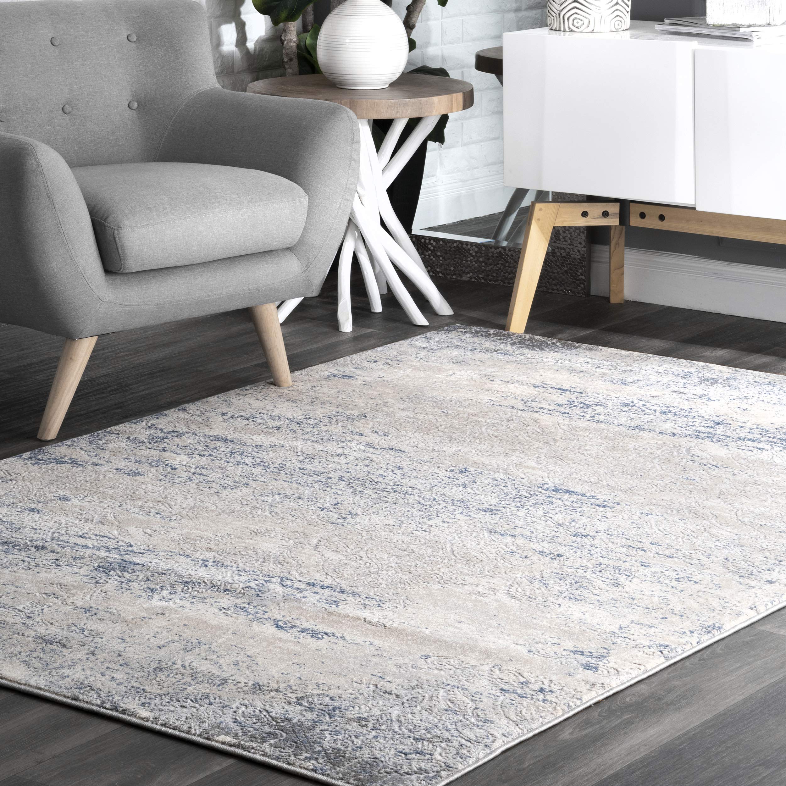 nuLOOM Twilight Tribal Distressed Vintage Area Rug 9' x 12' Silver - Boho Chic Living Room Rug for Bedroom, Dorm & Home Decor