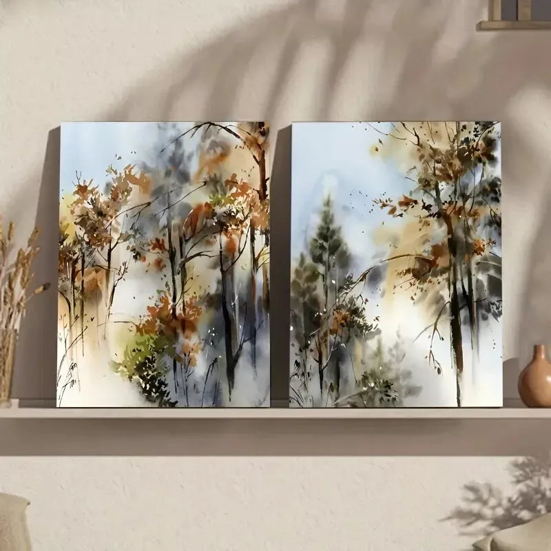2Pcs Forest Nature Abstract Landscape Tree Woodland Framed Wall Art Print 50x75cm - High Quality Canvas Painting Ready to Hang - Australian Made - Perfect for Living Room, Bedroom & Office Decor