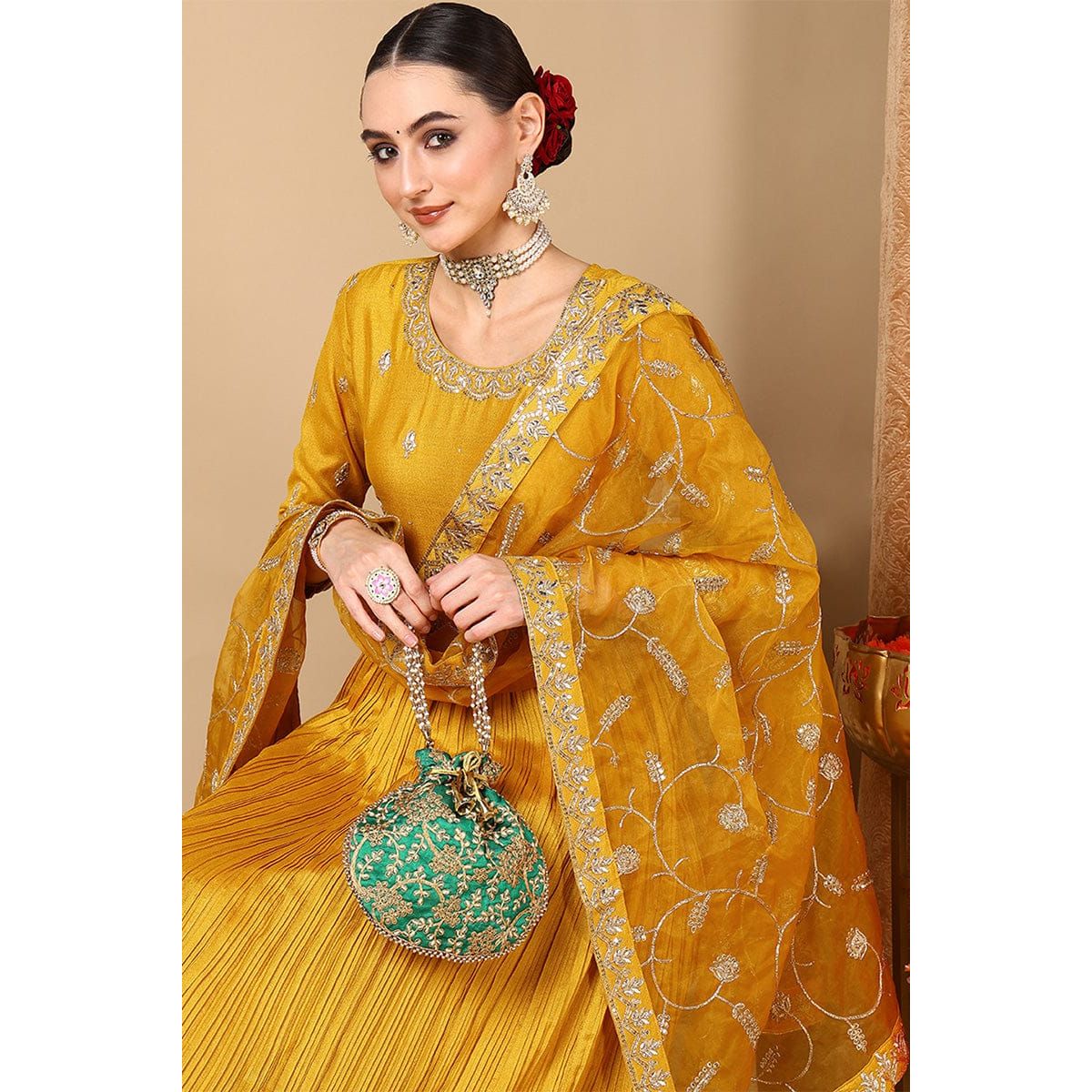 Elegant Yellow Silk Blend Anarkali Suit for Women | Festive Ethnic Wear | Perfect for Diwali, Weddings & Special Occasions