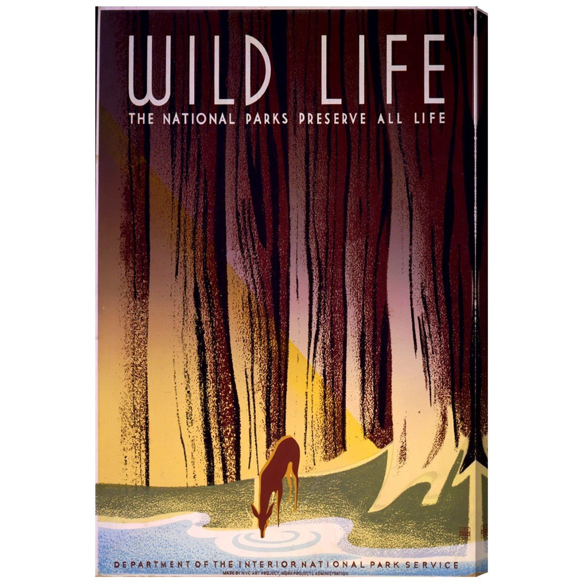Oliver Gal Artist Co. 'Preserve America's Wildlife' Advertising Wall Art Canvas Print - 24x36 Inch Brown & Yellow Home Decor for Living Room, Office & Bedroom