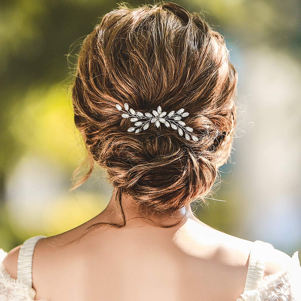 Unicra Bride Wedding Crystal Hair Pins - Silver Bridal Hair Accessories for Women & Girls (Pack of 1) | Perfect for Weddings, Prom, Parties & Special Occasions