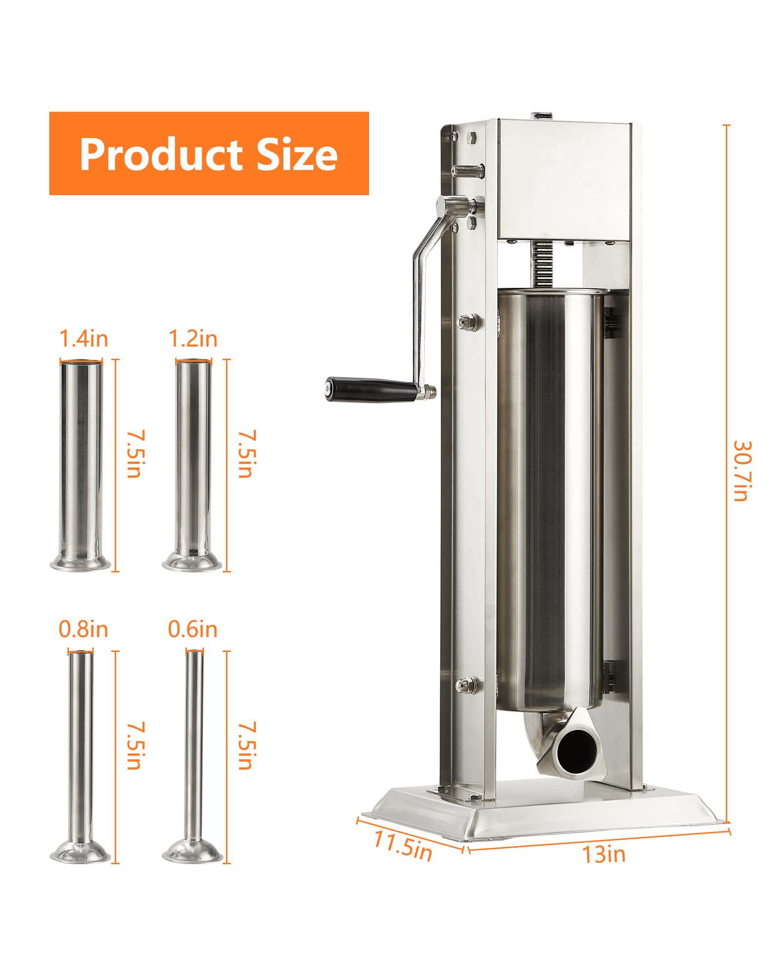GARVEE 15LB/7L Vertical Sausage Stuffer - 2-Speed Stainless Steel Sausage Maker with 4 Stuffing Tubes for Home Kitchen, Deli & Commercial Use | Perfect for Making Italian Sausage, Bratwurst, Chorizo & More