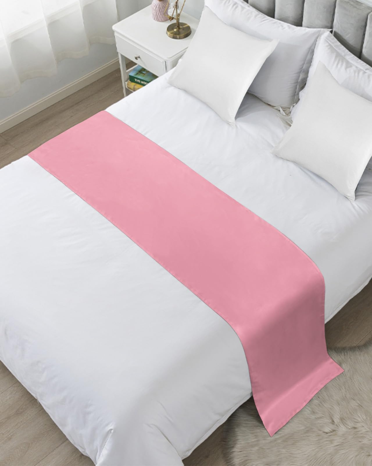 Pink Bed Runner for Queen Size Bed - Decorative Bed Throw for Foot of Bed, Pure Pink Sofa Throw & Bedding Scarf Protector - Perfect for Bedroom Decor & Hotel Luxury