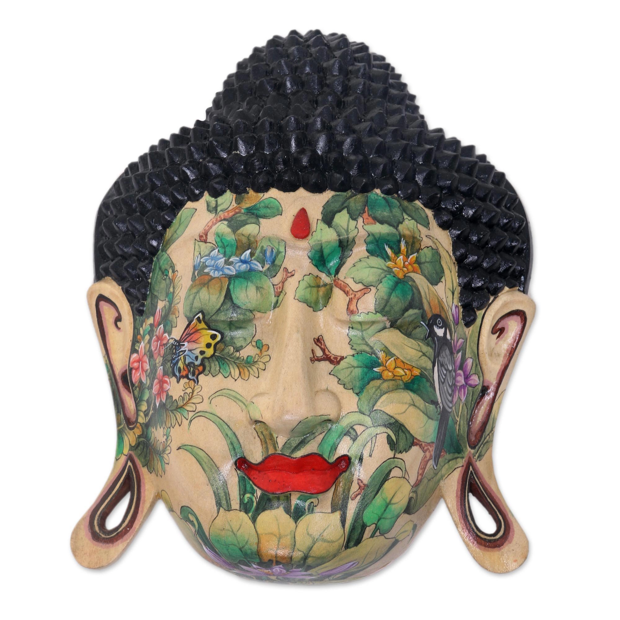 Handmade Multicolor Religious Wooden Crocodile Mask with Buddha Design | NOVICA | Wall Decor, Home Altar & Spiritual Gift for Meditation Spaces