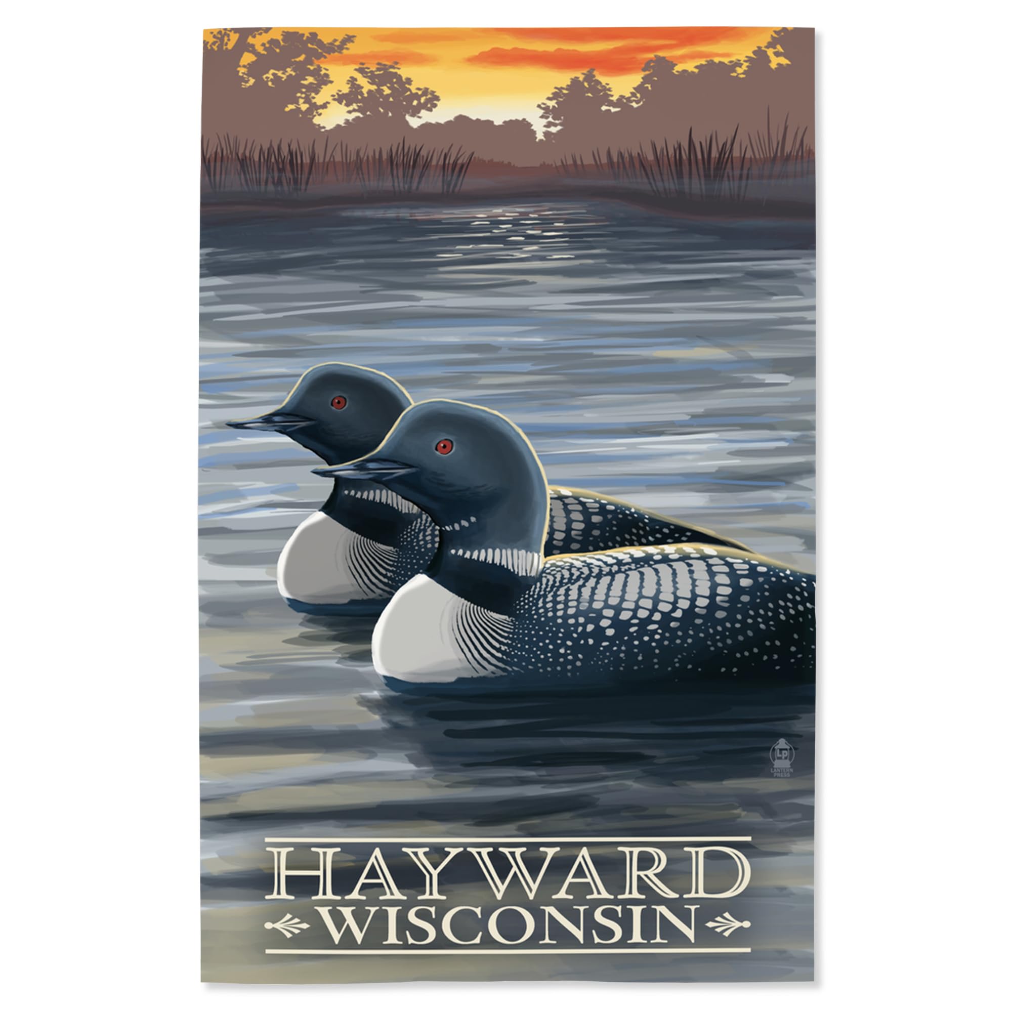 Lantern Press 16x24 Inch Giclee Art Print - Hayward Wisconsin Landscape with Loons - Perfect for Home Decor, Living Room Wall Art & Cabin Decor