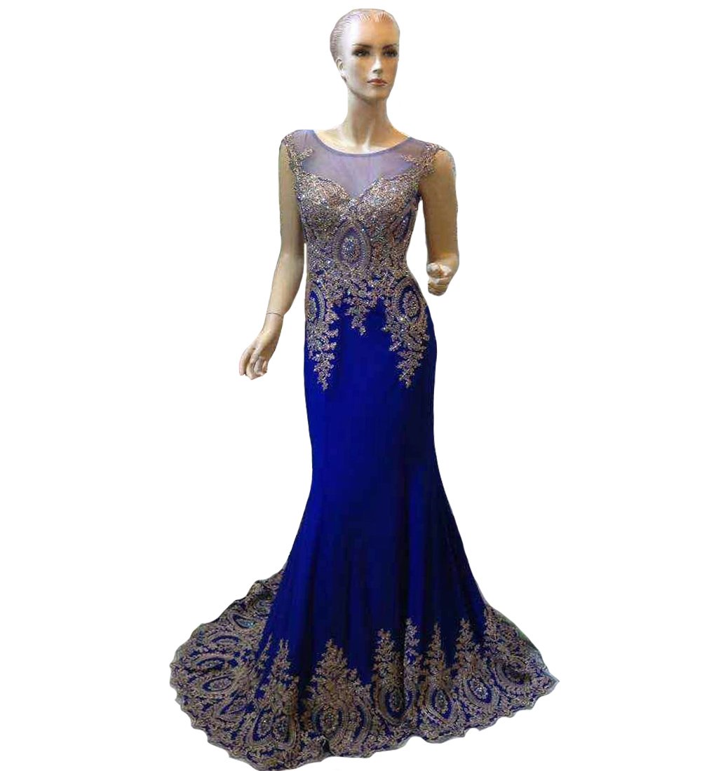Lemai Sheer Scoop Neckline Crystal Embellished Gold Lace Formal Evening Gown - Elegant Prom Dress with Spandex for Women | Perfect for Homecoming, Cocktail Parties & Special Occasions