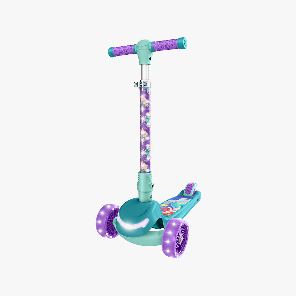Disney The Little Mermaid 3-Wheel Kick Scooter for Kids - Lightweight Adjustable Height Foldable Design - Perfect for Outdoor Play, Park Rides & Neighborhood Commuting