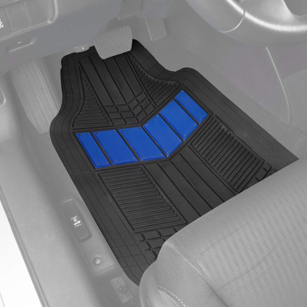 BDK Blue Heavy Duty Universal Fit Car Floor Mats - 4pc Two-Tone Rubber All-Weather Protection for Auto, Van, Truck & SUV - Waterproof Trimmable Interior Liners - Perfect for Rain, Snow & Mud Protection