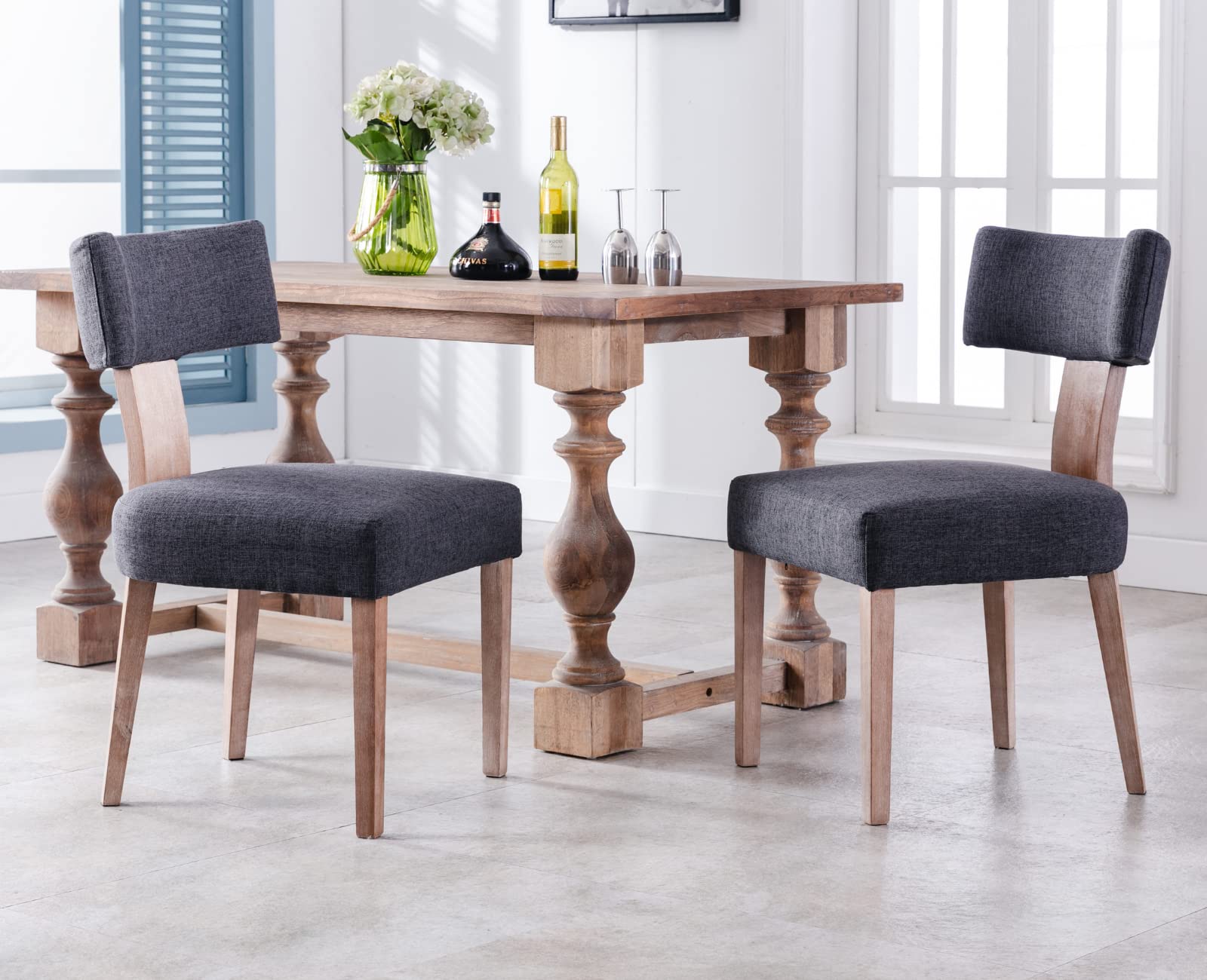 EALSON Mid Century Modern Dining Chairs Set of 2 - Linen Upholstered Kitchen Chairs with Wood Legs & Curved Back - Farmhouse Style Accent Chairs for Dining Room, Living Room or Kitchen - Charcoal Grey - Perfect for Farmhouse Decor, Small Spaces & Cozy Dining Areas