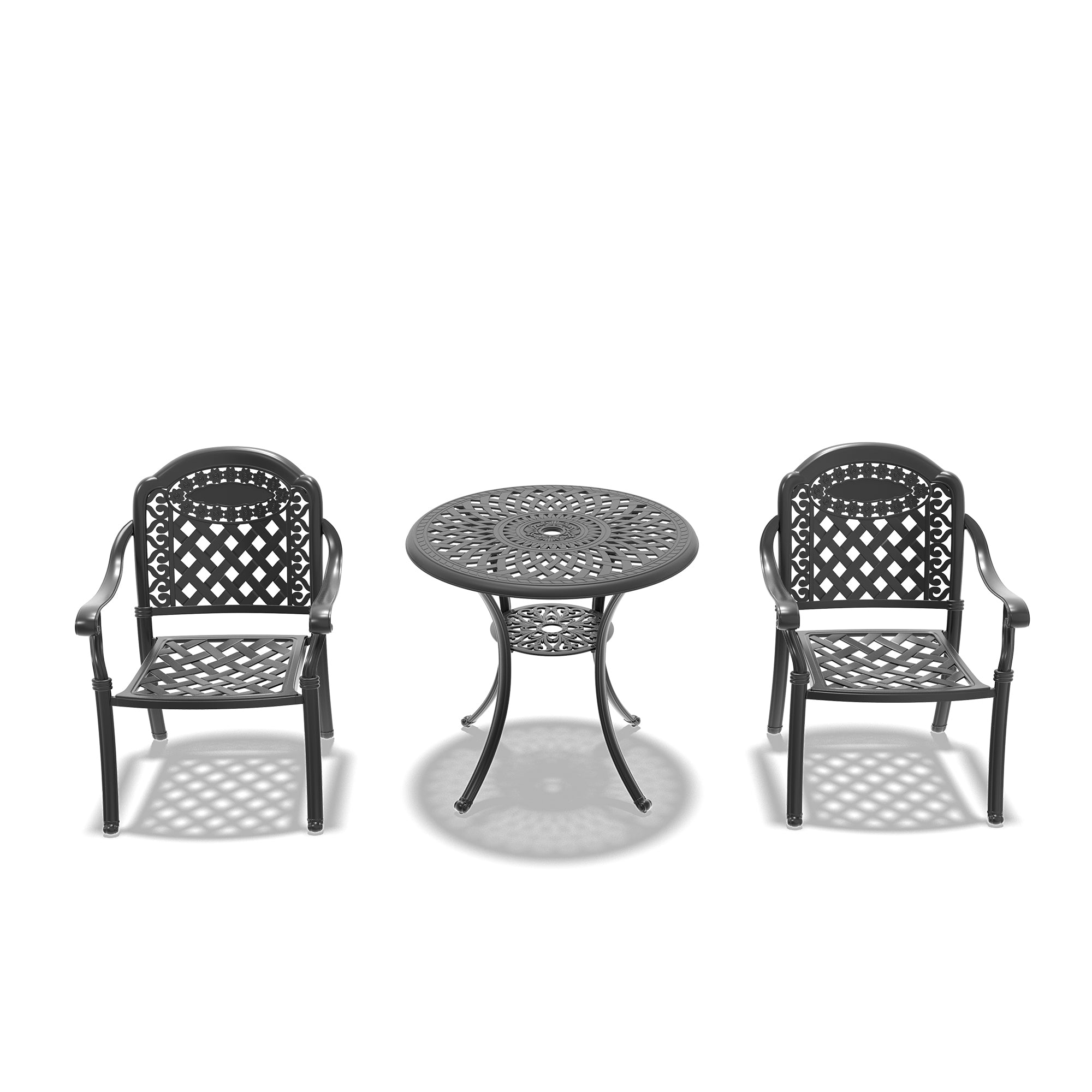 3-Piece Cast Aluminum Patio Furniture Set with Cushions - Outdoor Garden, Poolside & Backyard Lounge Seating - Random Color Cushions Included