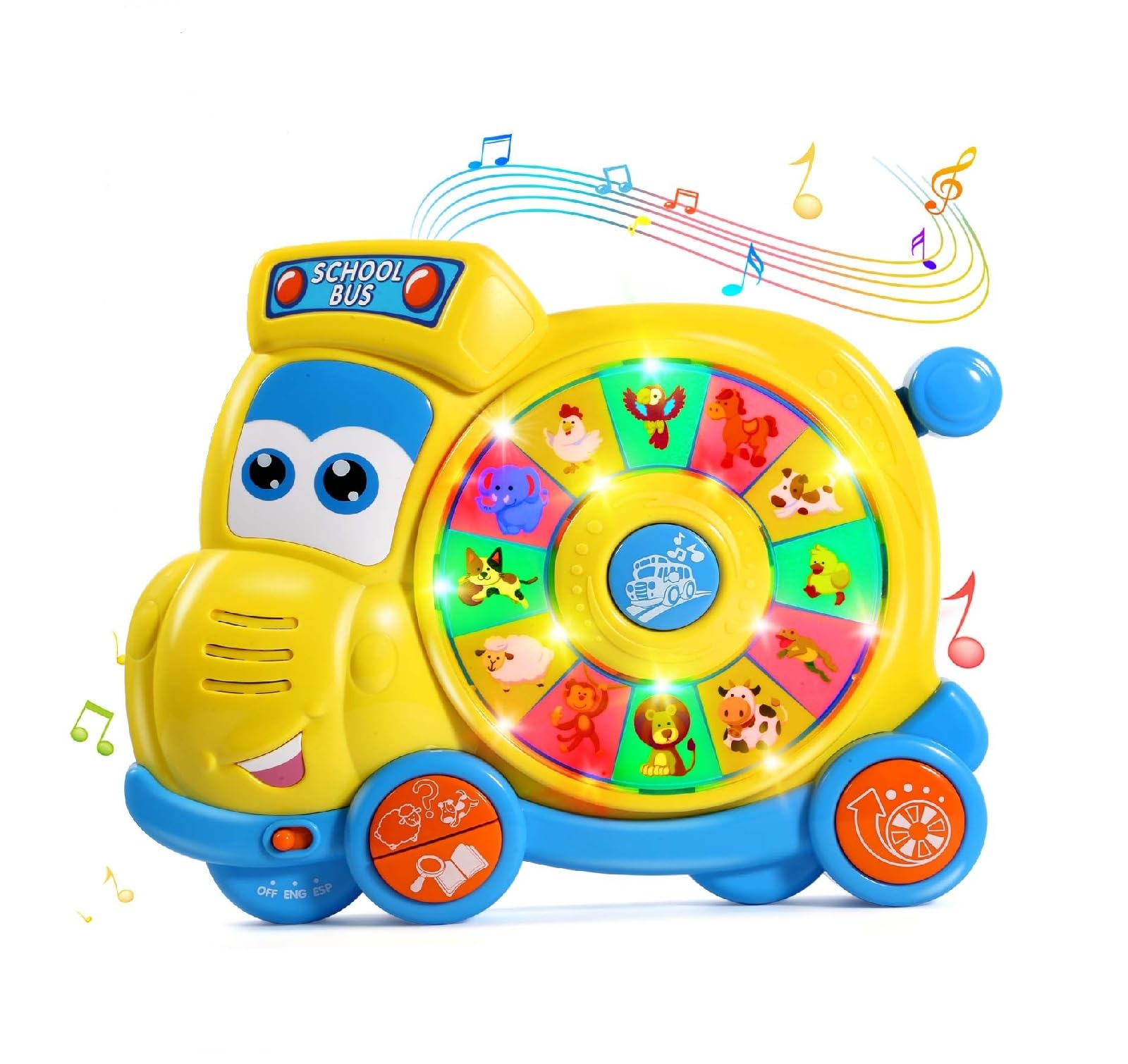 Bilingual English Spanish Learning Toys for Babies 6-18 Months | Musical Educational Toddler Toys 1-3 Years | Interactive Spin & Learn School Bus Toy for 1+ Year Old Boys & Girls | Perfect for Early Childhood Development & Birthday Gifts