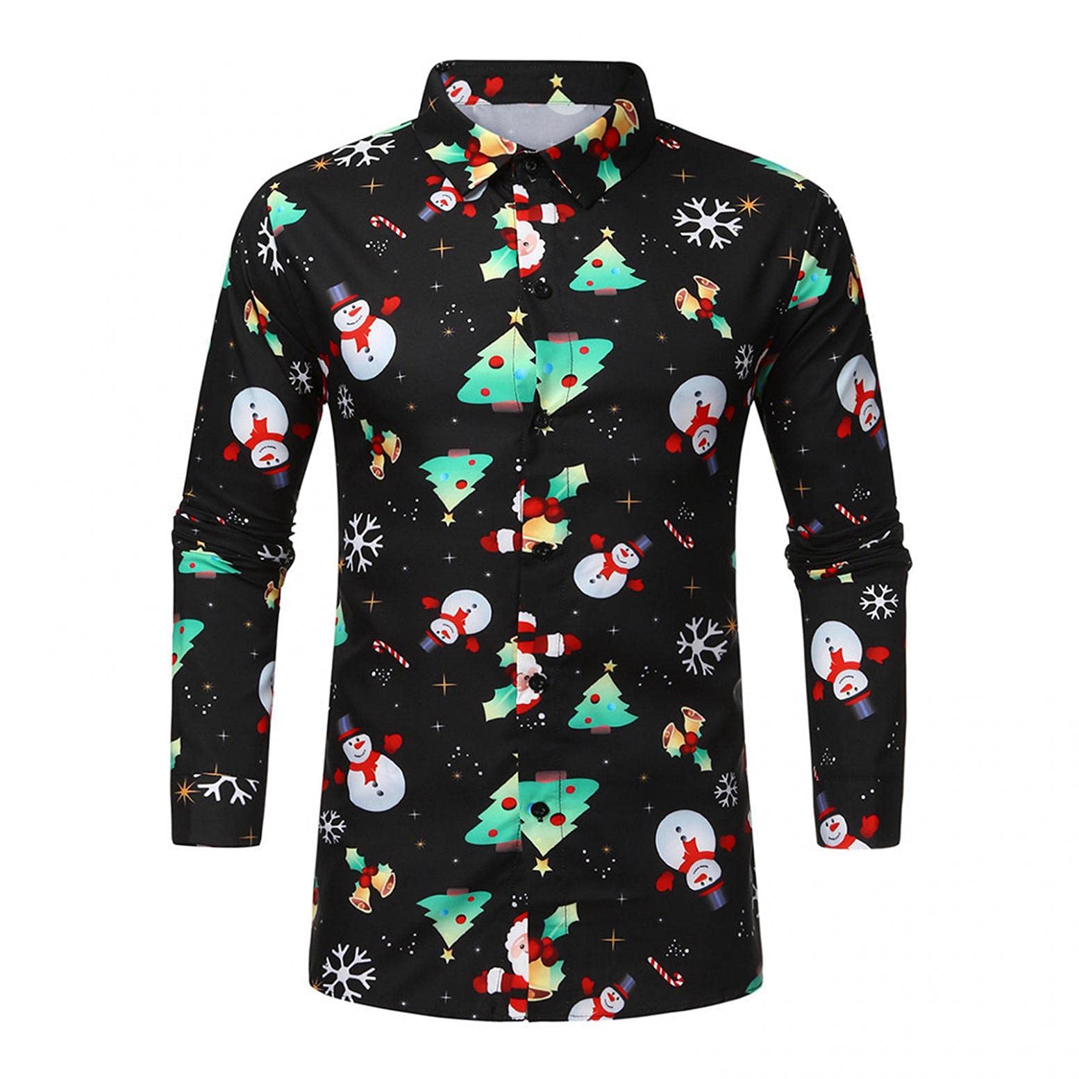 Men's Long Sleeve Casual Slim Fit Dress Shirt - Christmas Snowman Printed Top Blouse for Autumn Winter | Office Wear, Holiday Party, Casual Outing