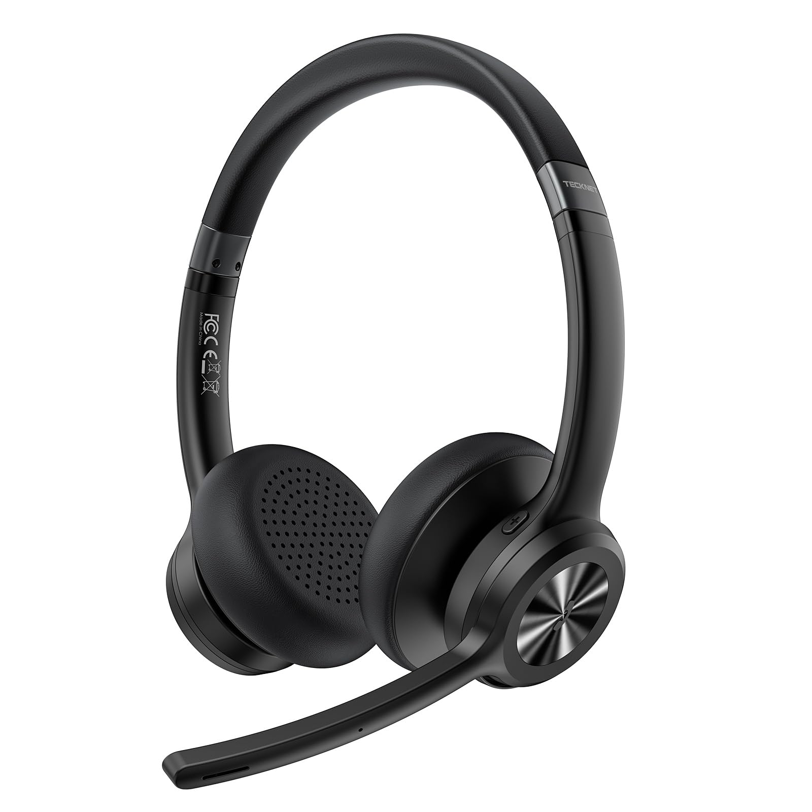 TECKNET Bluetooth Headset with Microphone - Wireless On-Ear Headphones, Noise Canceling, 50H Playtime, Bluetooth 5.2, Mute Function - Ideal for Truckers, Office Calls, Call Centers & Remote Work