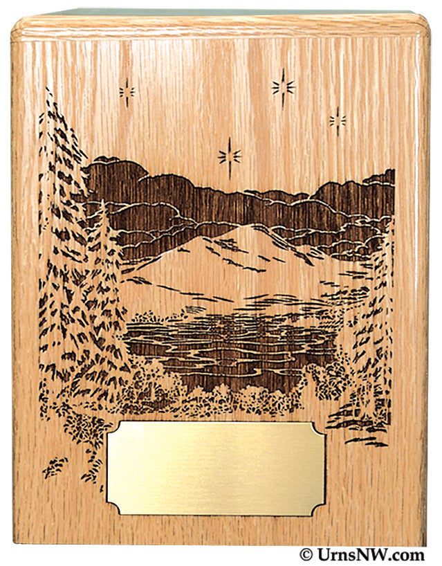 Handcrafted Wooden Cremation Urn for Ashes - Elegant Evening Reflection Design - Memorial Keepsake for Home Display, Funeral Services & Remembrance Ceremonies