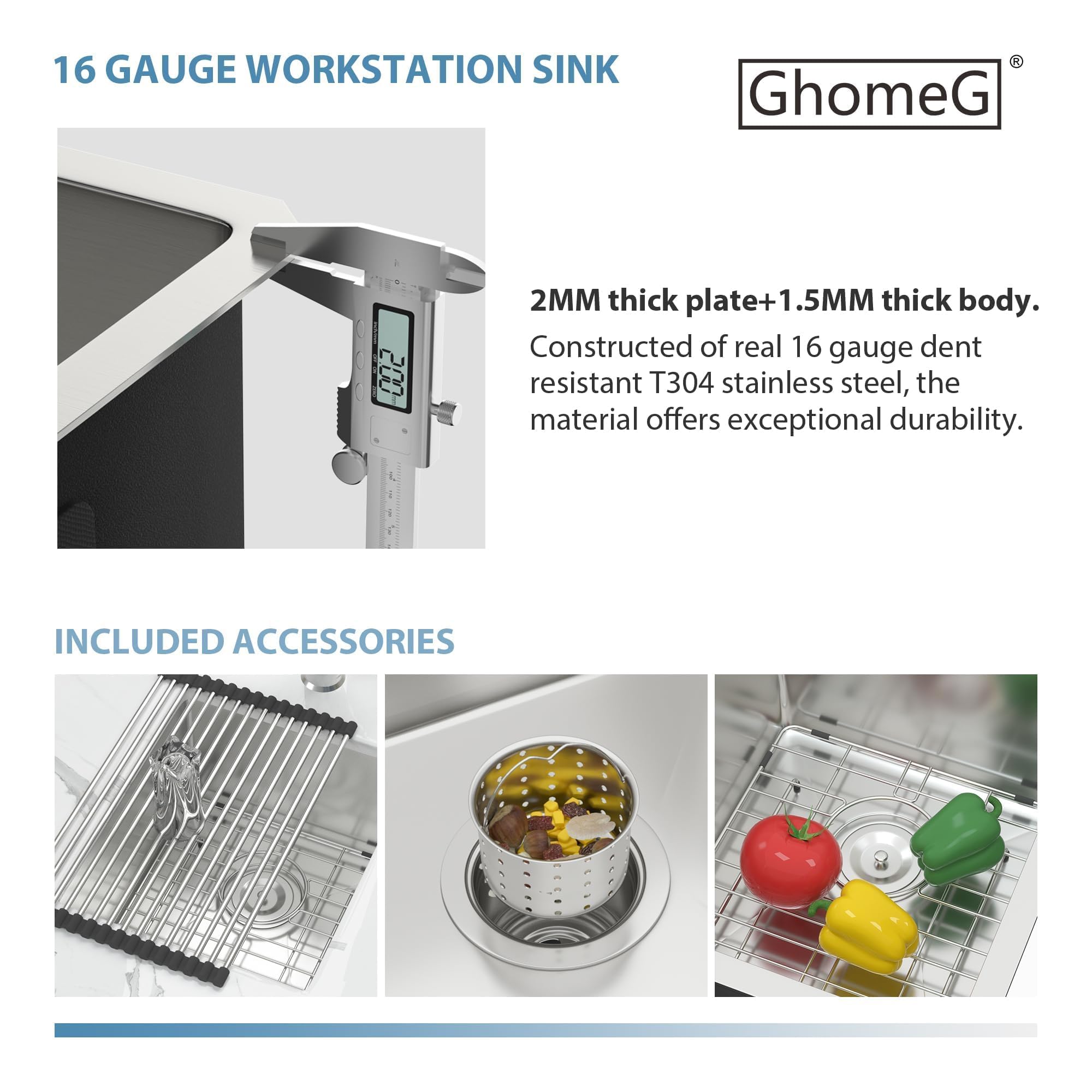 GhomeG 28x18 Undermount Kitchen Sink - 16 Gauge Stainless Steel Single Bowl Deep Basin with R10 Round Corners for Under Counter Installation | Perfect for Modern Kitchens, Restaurants & RV Remodels