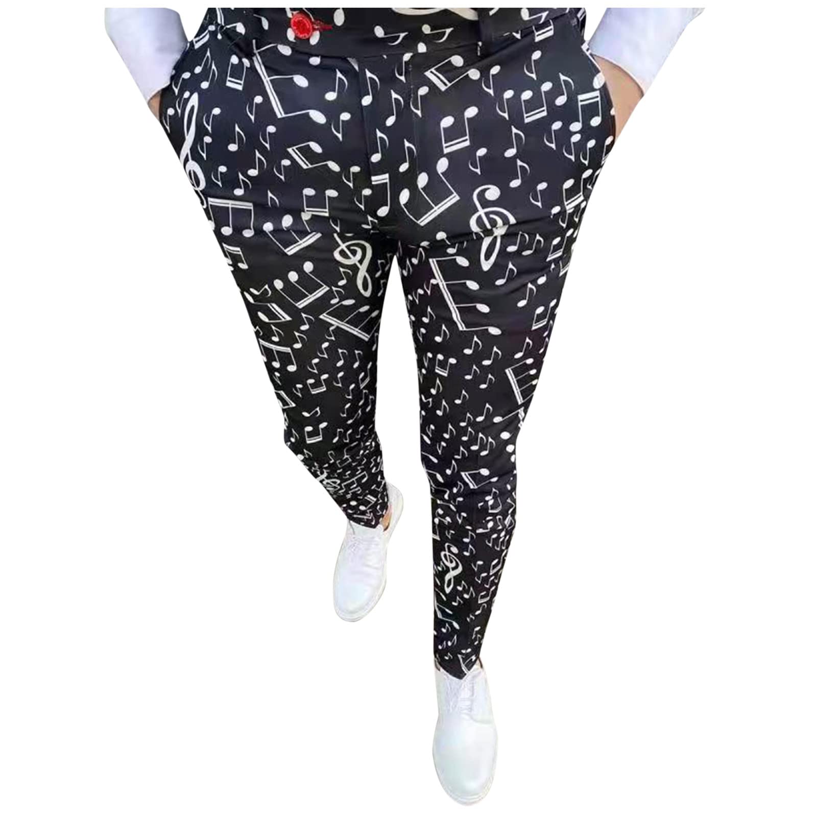 Men's Skinny Chino Pants with Pencil Print & Elastic Waist - Stretchable Slim Fit Casual Trousers for Work, Office & Everyday Wear