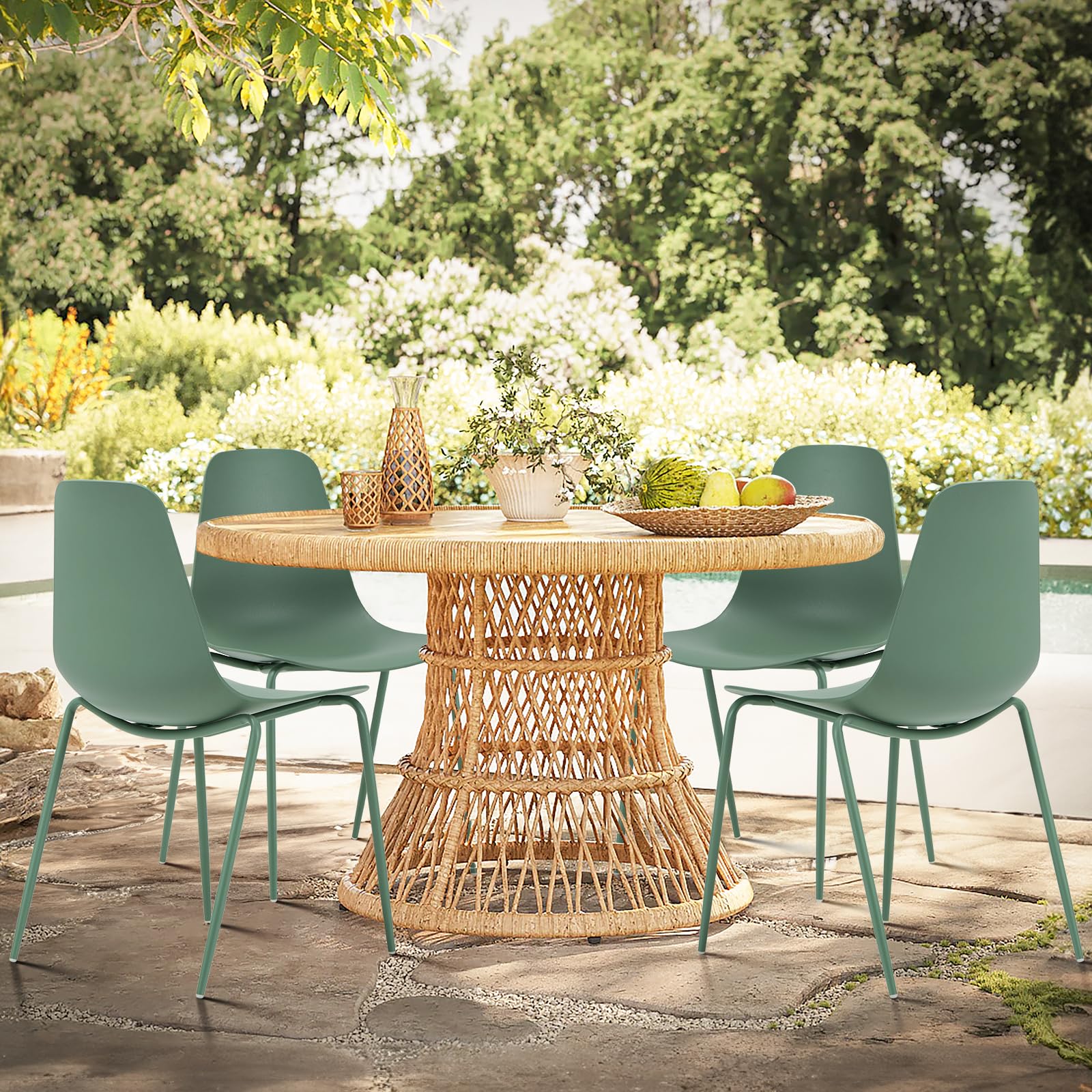 COLAMY Modern Dining Chairs Set of 4 - Stackable Plastic Kitchen Chairs with Sturdy Metal Legs for Indoor & Outdoor Use - Perfect for Dining Room, Bistro, Cafe, Patio & Restaurant Seating