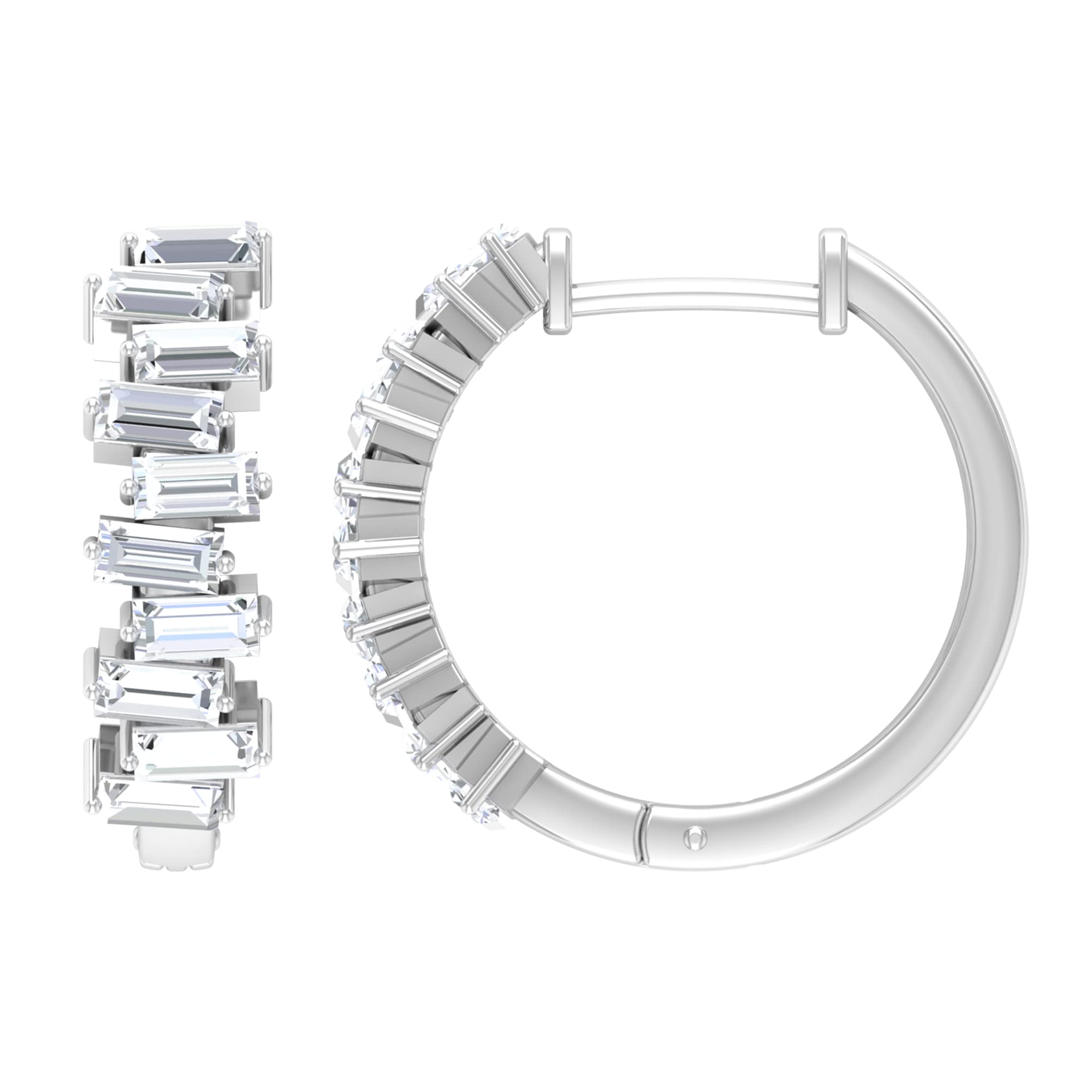 Baguette Cut Moissanite Hoop Earrings 14K Solid Gold - Modern Uneven Hinged Hoop Earrings for Women, Perfect for Weddings, Parties & Everyday Elegance