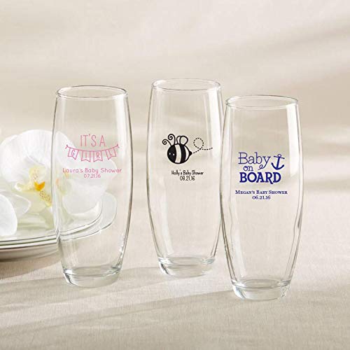 Personalized 9 oz. Stemless Champagne Glass - Custom Baby Shower Party Favors, DIY Wedding & Bridal Shower Decor, Light Blue Drinking Glasses (204pcs) - Perfect for Celebrations, Toasts & Special Events