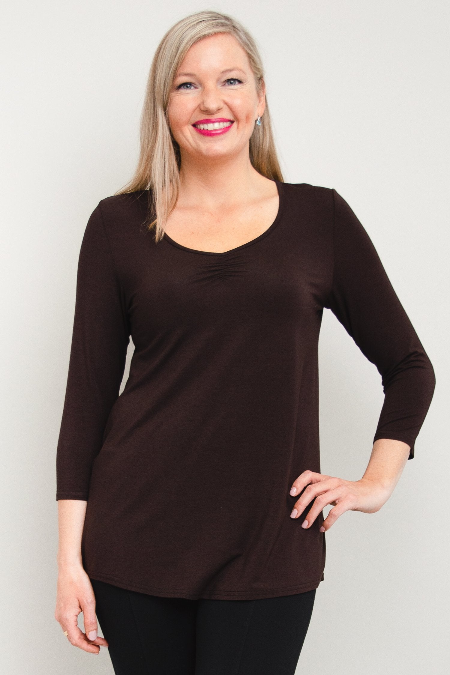 Franny Top Women's Coffee Color Bamboo Fabric Blouse - Soft & Breathable for Casual Wear, Office & Summer Outfits