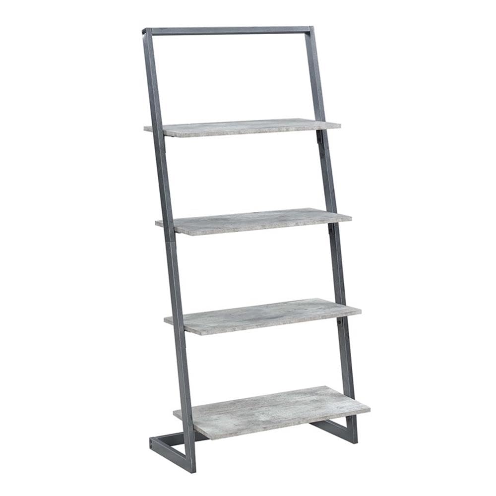 Pemberly Row 4-Tier Ladder Bookcase Shelf - Gray Wooden Storage Shelf for Living Room, Bedroom & Office