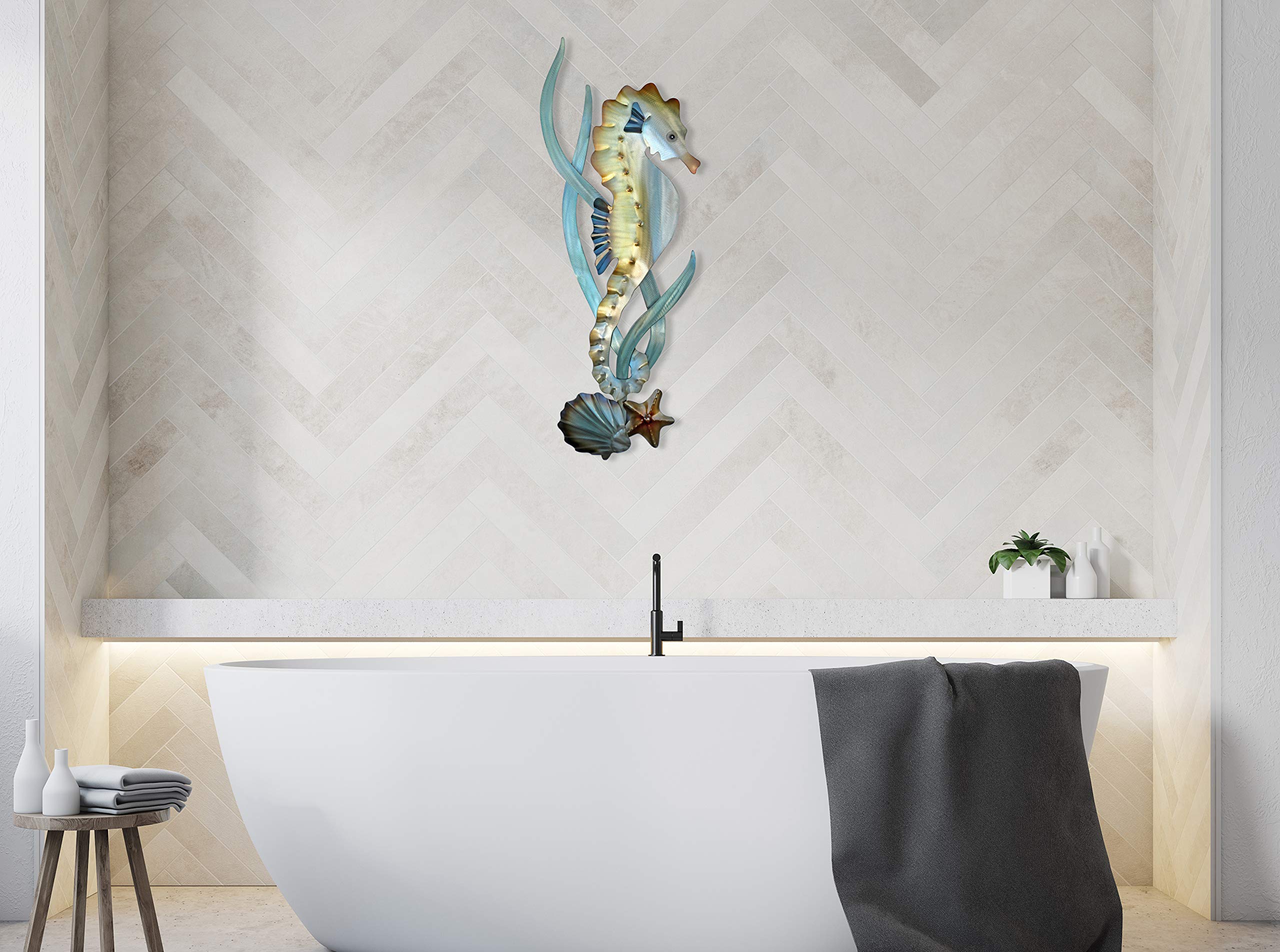 T.I. Design Seahorse Coastal Contemporary Beach Metal Wall Art - Perfect for Beach House Decor, Coastal Living Room, or Ocean-Themed Bedroom